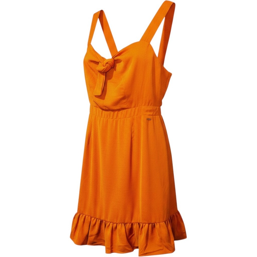 Guess Womens Terracotta Orange Tie Front Ruffle Hem Mini‎ Dress Large